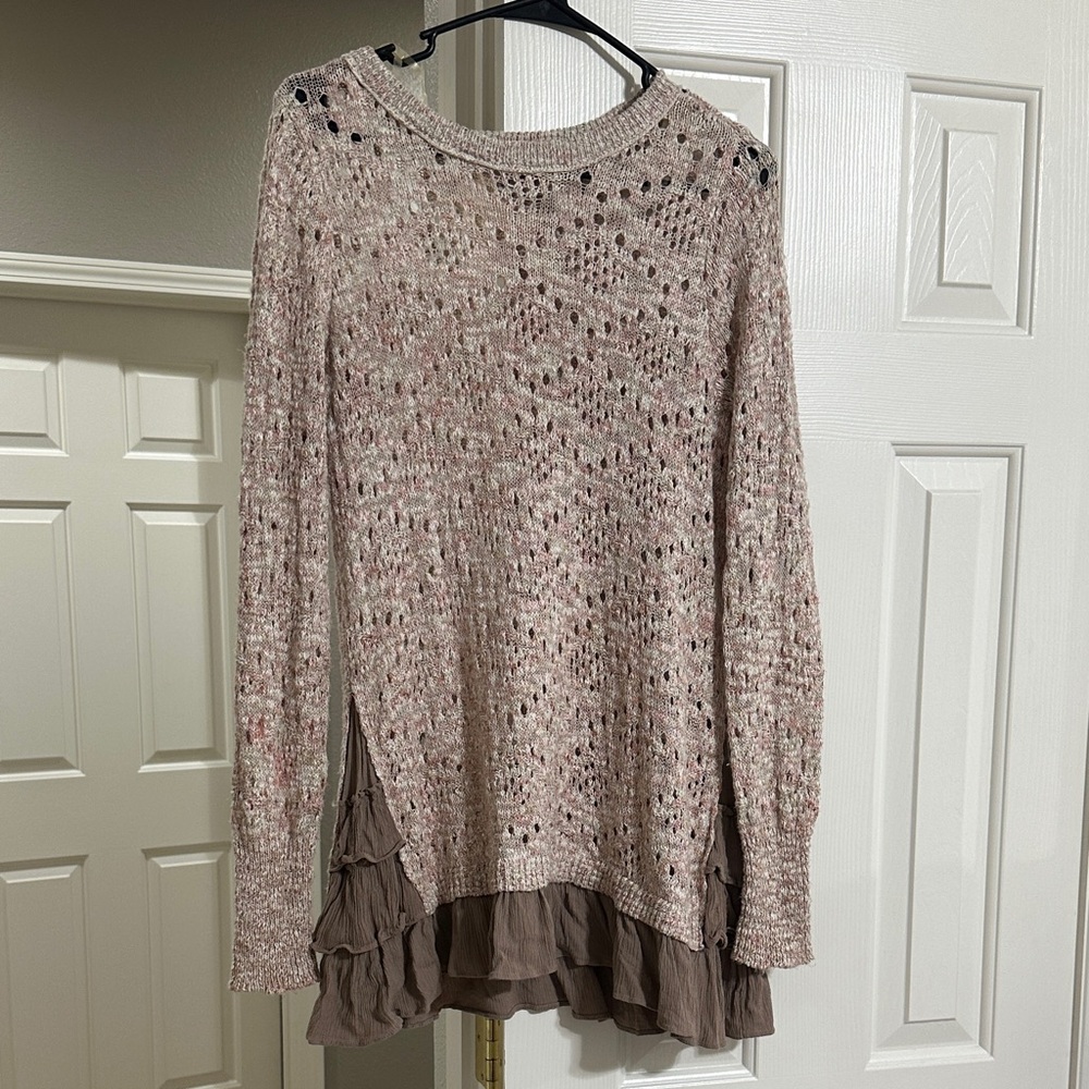 Women's Pink Knit Sweater with layered ruffling